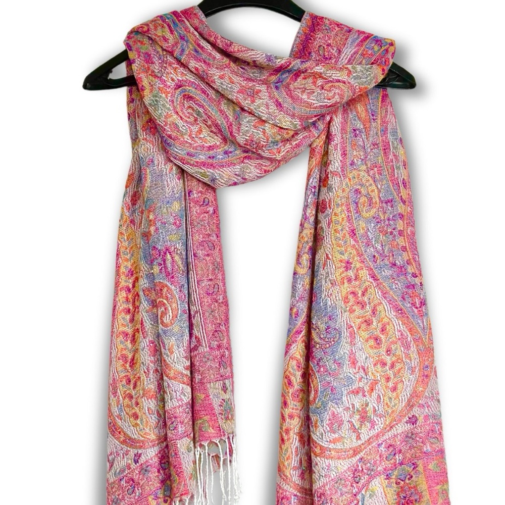 Pink Multi-Colored Sparkly Rhinestoned Pashmina Scarf Shawl Wrap